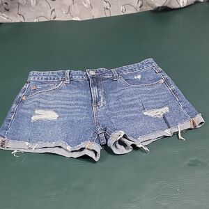 **No Boundaries Distressed Blue Denim Cutoff Shorts**